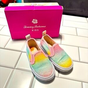 Tommy Bahama Girls Glitter Boat Shoes Casual Slip On Ombre Gradient Sz 7 Rainbow